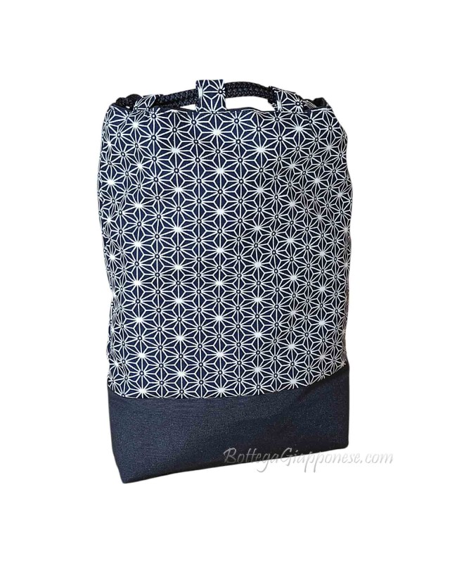 Borsa men's kinchaku nera motivo Asanoha chiaro
