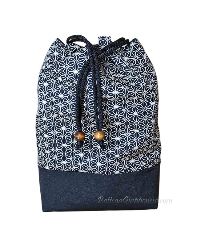 Borsa men's kinchaku nera motivo Asanoha chiaro