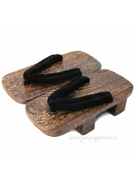 Geta doppi tacchi zoccoli legno infradito nero