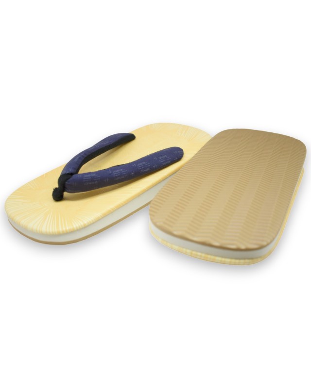Zori Sandali Tradizionali Giapponesi in Vinile Blu e Beige