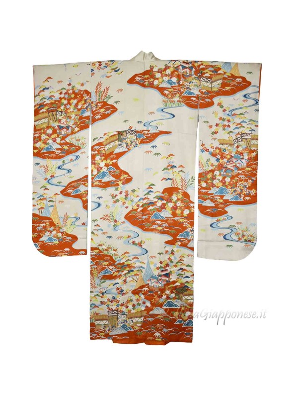 Furisode kimono seta momiji