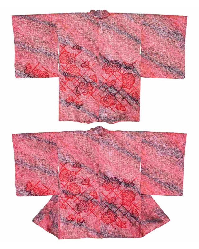 Haori giacca kimono seta rosso motivo kanoko Shibori