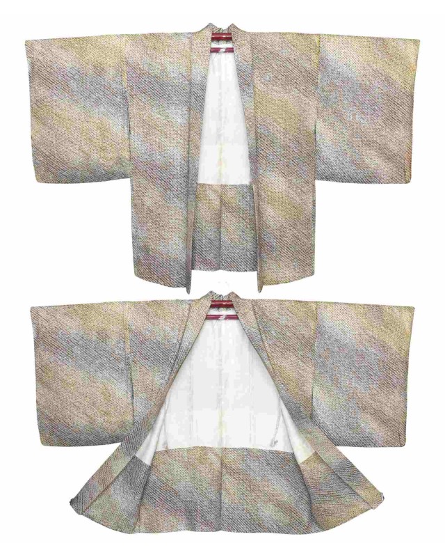 Haori giacca kimono seta champagne motivo kanoko Shibori