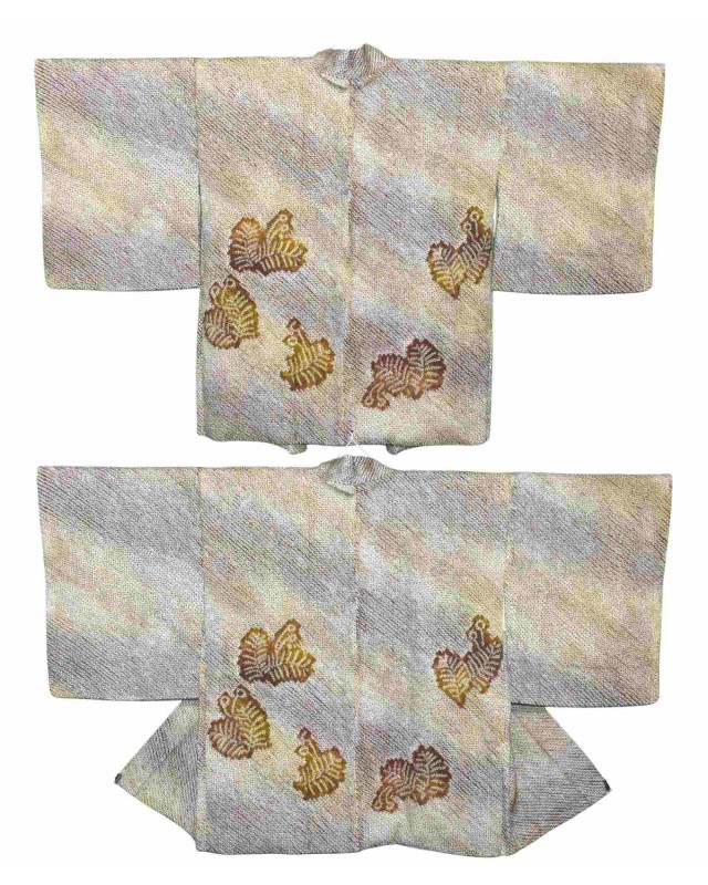 Haori giacca kimono seta champagne motivo kanoko Shibori