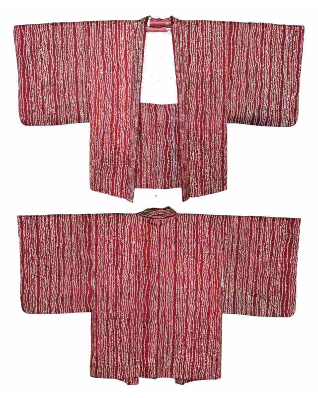 Haori giacca kimono seta bordeaux motivo kanoko Shibori