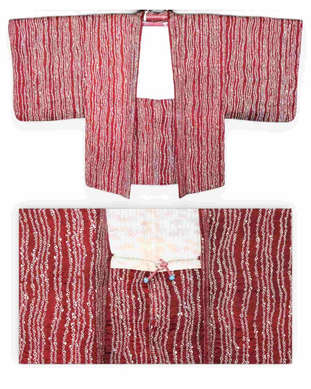 Haori giacca kimono seta bordeaux motivo kanoko Shibori