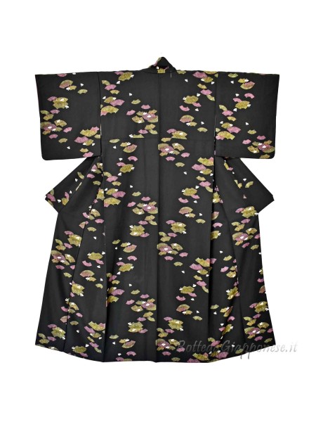 Komon kimono seta nero forme ventagli