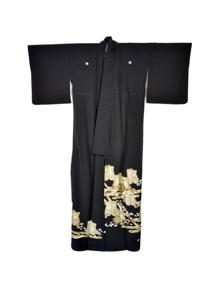 Kurotomesode kimono seta carrozze