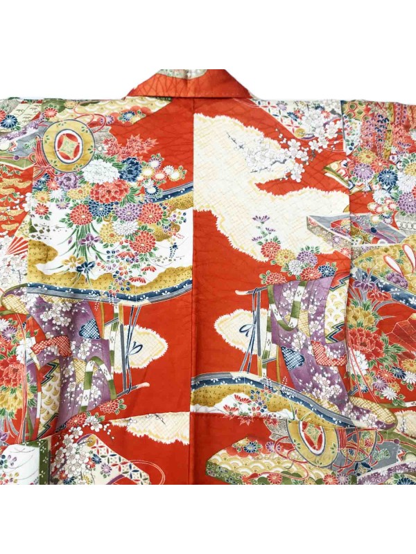 Komon kimono rosso manica larga