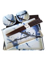 Box Sushi set x2 Mino Yaki Blue Splash con Bacchette