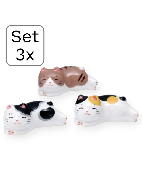 Maneki Neko Set 3x Poggiabacchette Gattini Sdraiati Maneki Neko Set 3x Poggiabacchette Gattini Sdraiati