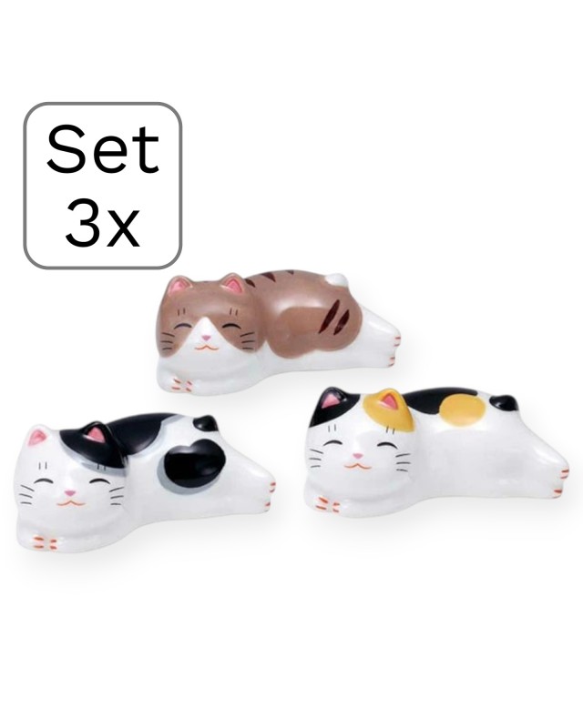 Maneki Neko Set 3x Poggiabacchette Gattini Sdraiati