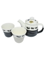 Kyusu Set da Tè Giapponese con Gatti Neri Teiera con Filtro e 2 Tazze