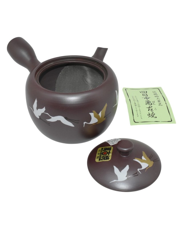 Kyusu  Teiera Giapponese in Argilla Motivo Gru in Volo