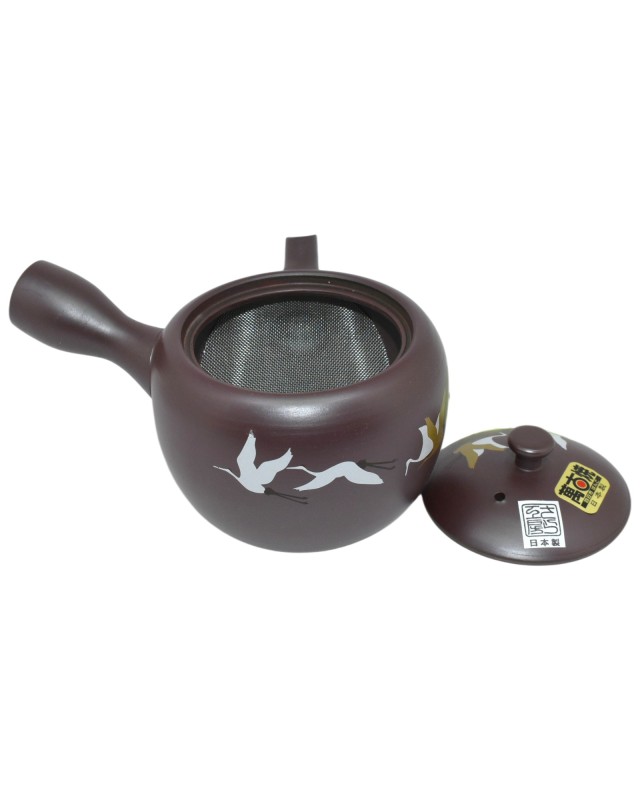 Kyusu  Teiera Giapponese in Argilla Motivo Gru in Volo