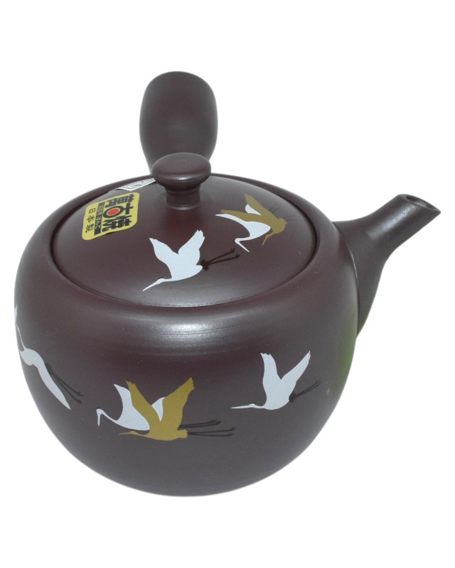 Kyusu  Teiera Giapponese in Argilla Motivo Gru in Volo