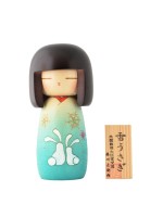 Kokeshi "Yuki Usagi" (Conigli della Neve)-(Celeste)