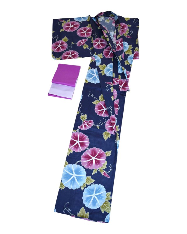 Yukata Abito Giapponese Tradizionale Motivo Floreale Asagao
