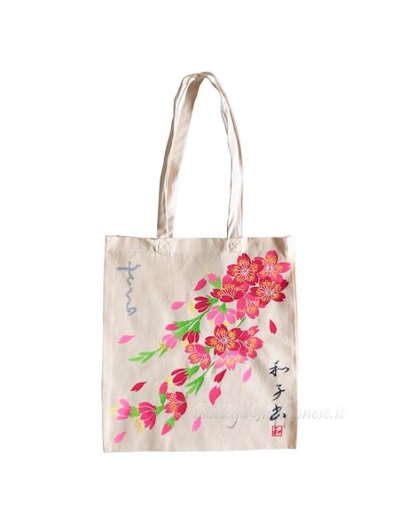Tote bag con disegno sakura fatto a mano